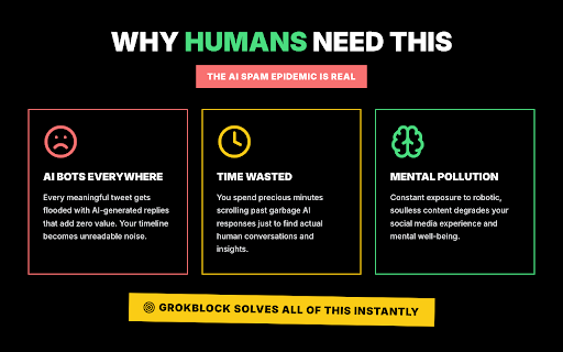 @GrokBlock – KILL AI Spam on X/Twitter screenshot