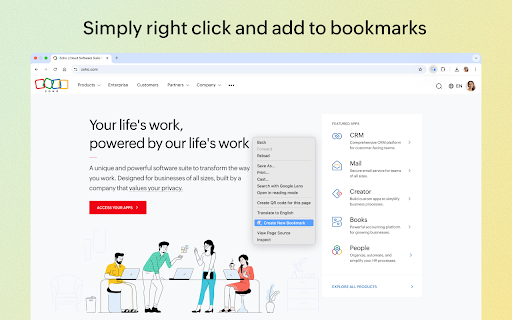 Zoho Mail Bookmarks screenshot