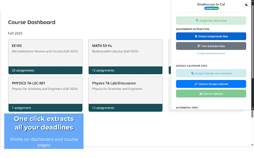 Gradescope to Cal screenshot