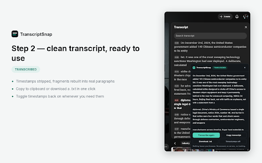 TranscriptSnap screenshot