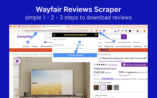 Wayfair Reviews Scraper - Export reviews to CSV/Excel/JSON screenshot