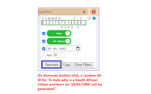 SA ID Generator - Apply Filters, Get Details screenshot