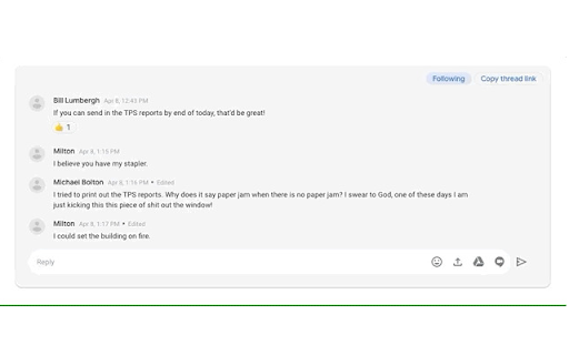 Google Chat thread links & quote reply screenshot