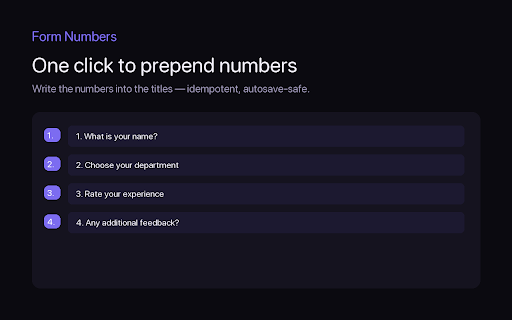 Form Numbers: Auto-Number, Renumber & Reorder Questions for Google Forms screenshot