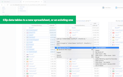 Zoho Sheet - Extension & Web Clipper screenshot