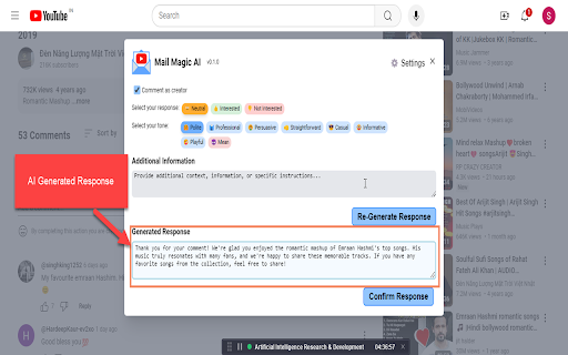 MailMagic AI assistant for Youtube comments screenshot