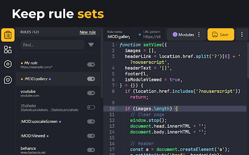 User JavaScript and CSS screenshot