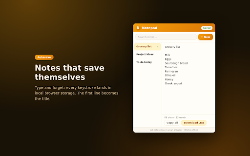 Notepad - Quick Notes in Your Browser Popup screenshot