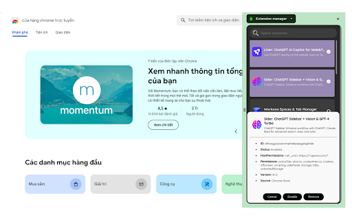 Extension manager screenshot