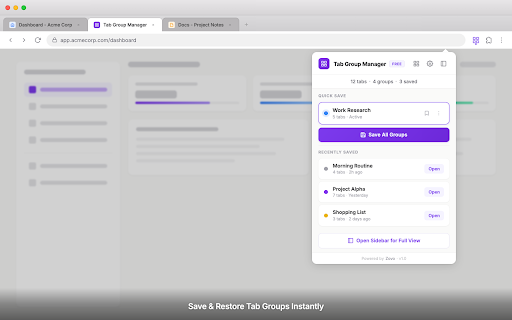 Tab Group Manager by Zovo - Save Groups Across Sessions screenshot
