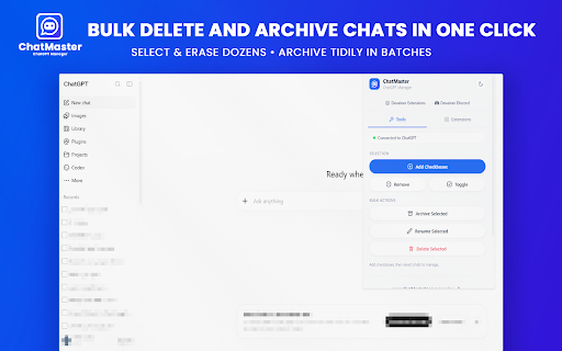 ChatMaster – ChatGPT Bulk Delete, Archive, Rename & Timestamps screenshot