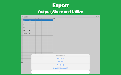 Simple Table - Note as table screenshot