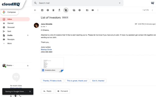 Save Emails to Drive by cloudHQ screenshot