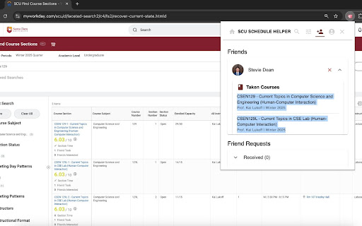 SCU Schedule Helper screenshot