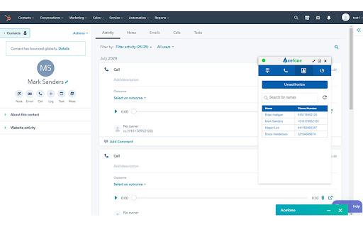 Acefone Extension For Hubspot screenshot