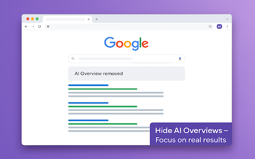 Hide AI Overviews from Google screenshot
