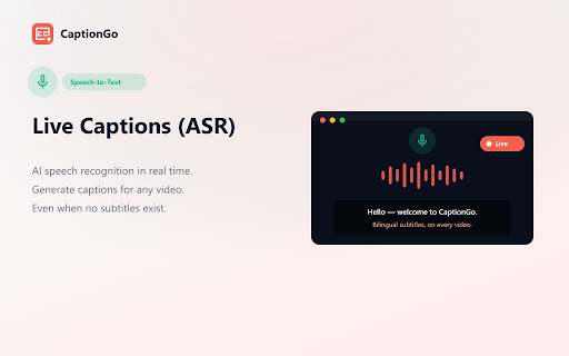 CaptionGo – Bilingual Subtitles & AI Live Captions for Any Video screenshot