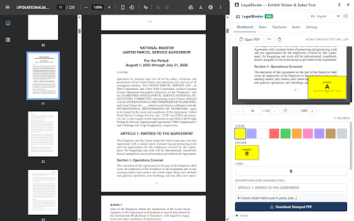 LegalBinder — Exhibit Sticker & Bates Tool screenshot