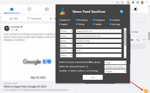 News Feed Sanitizer screenshot
