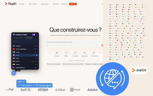 Replit: interface translator — English and 133 languages screenshot
