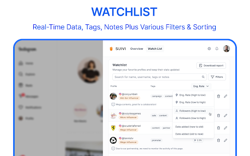 SUIVI - Social media & influencers analytics screenshot