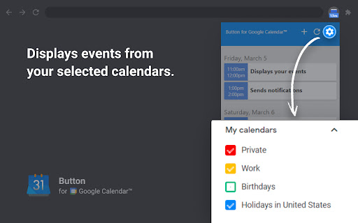 Button for Google Calendar screenshot