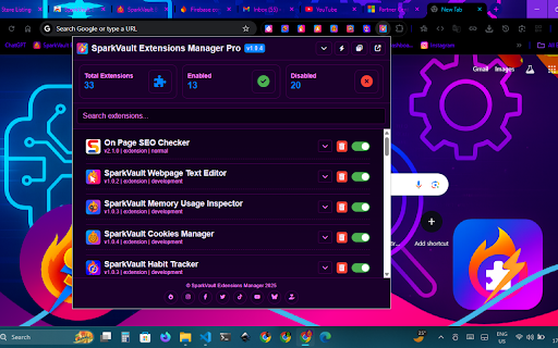 SparkVault Extension Manager screenshot