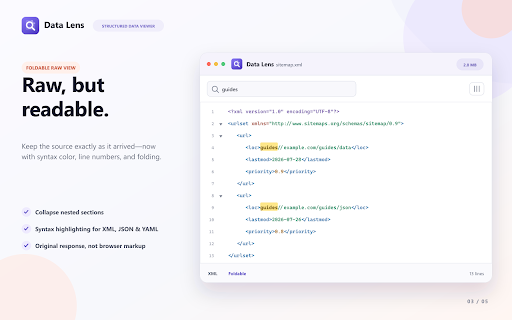 Data Lens - XML, JSON, YAML & CSV Viewer screenshot