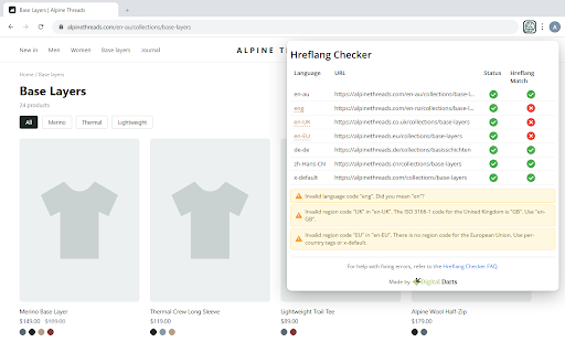 Hreflang Checker screenshot