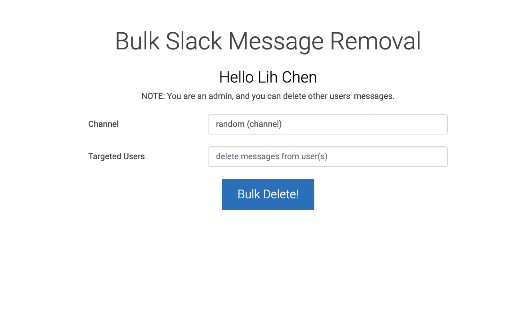 Bulk Slack Message Removal screenshot