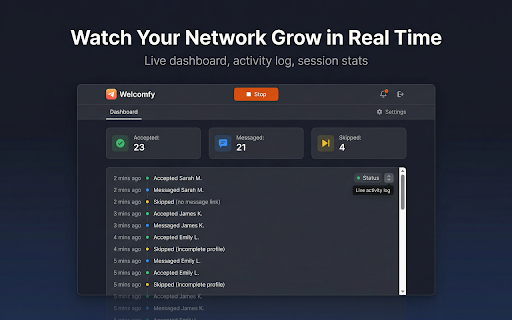 Welcomfy – LinkedIn Connection Requests Accepter & Message Sender Free screenshot
