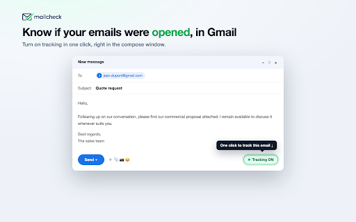 mailcheck, suivi d'ouverture d'e-mails screenshot