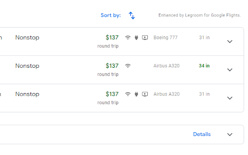 Legrooms+ for Google Flights screenshot
