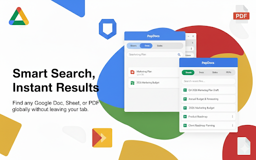 PopDocs: Quick Google Drive File Launcher & Recent Docs screenshot