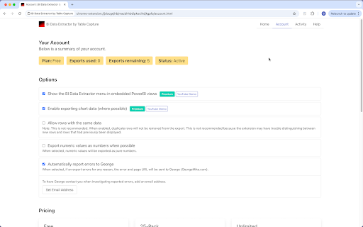 BI Data Extractor by Table Capture screenshot