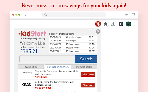 KidStart Savings Prompt screenshot