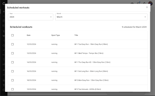 Garmin Connect workouts manager screenshot