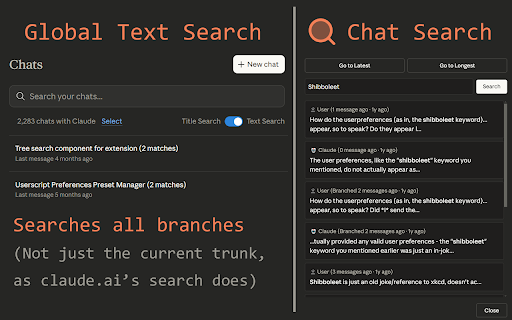 Claude QoL - Export, Fork, Search, and more screenshot