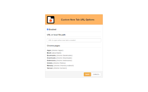 Custom New Tab URL screenshot