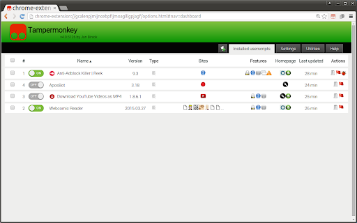 Tampermonkey BETA screenshot