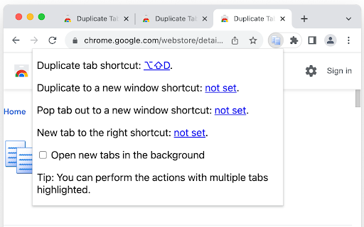 Duplicate Tab Shortcut screenshot