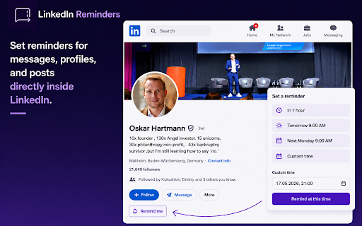 LinkedIn Reminders – Follow Up & Reply Later screenshot
