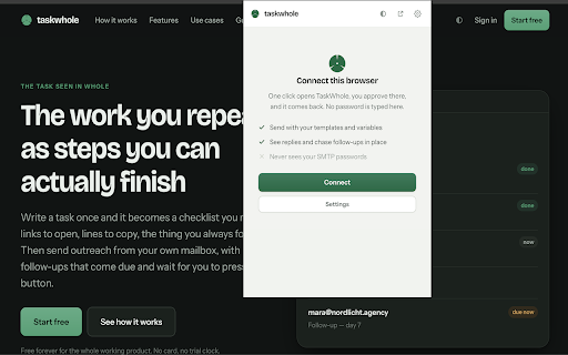 TaskWhole — Cold Email Follow-ups from Any Page screenshot
