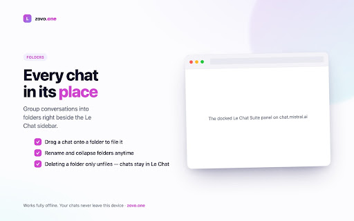 Le Chat Suite · File Chats, Save Prompts, Export Markdown screenshot