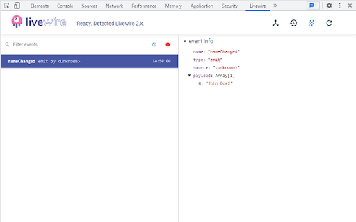 Livewire devtools screenshot