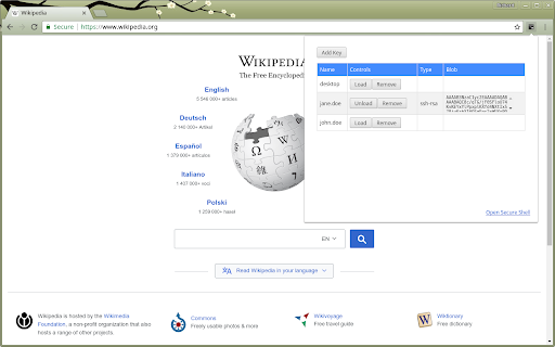 SSH Agent for Google Chrome™ screenshot