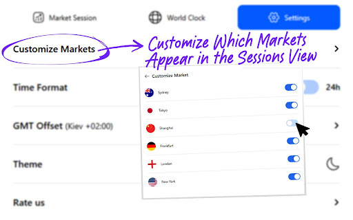 Forex Sessions & Stocks Market Hours screenshot
