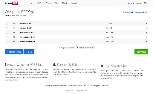 Compress PDF screenshot