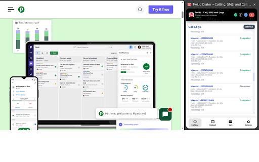 Twilio Auto Dialer & Softphone – CRM, Click-to-Call, SMS & Call History screenshot