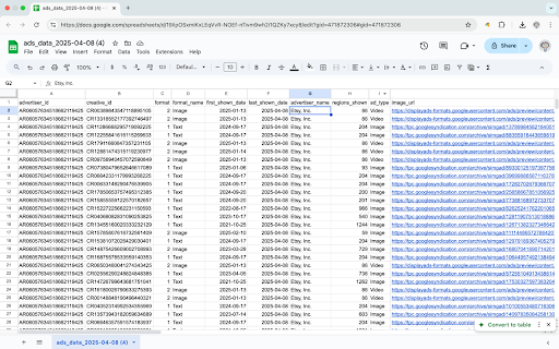 Google Ads Transparency Data Exporter screenshot